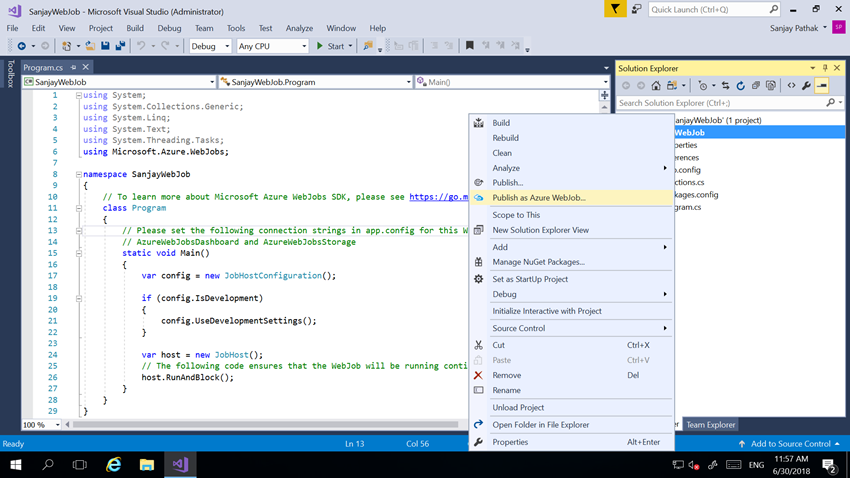 Creating And Deploying Microsoft Azure WebJobs
